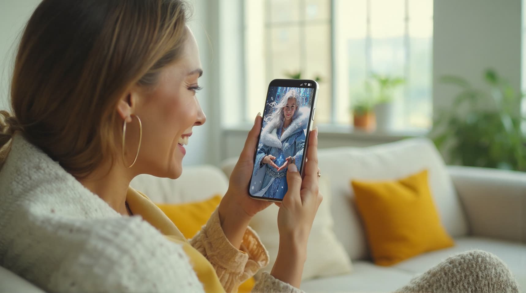 Woman video calling with photo